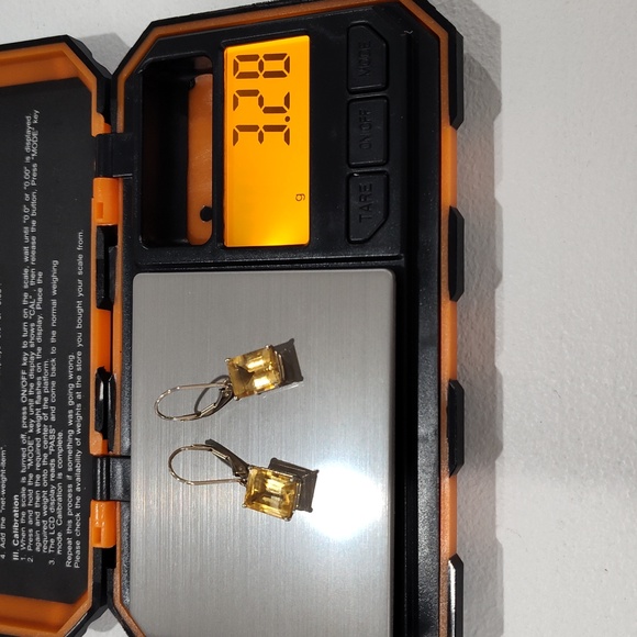 14k White Gold Emerald Cut Citrine Leverback Earrings - Picture 11 of 15